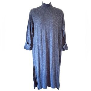 New Free People Beach Catalina Midi Sweater Dress Linen Blend Blue OVERSIZED XS